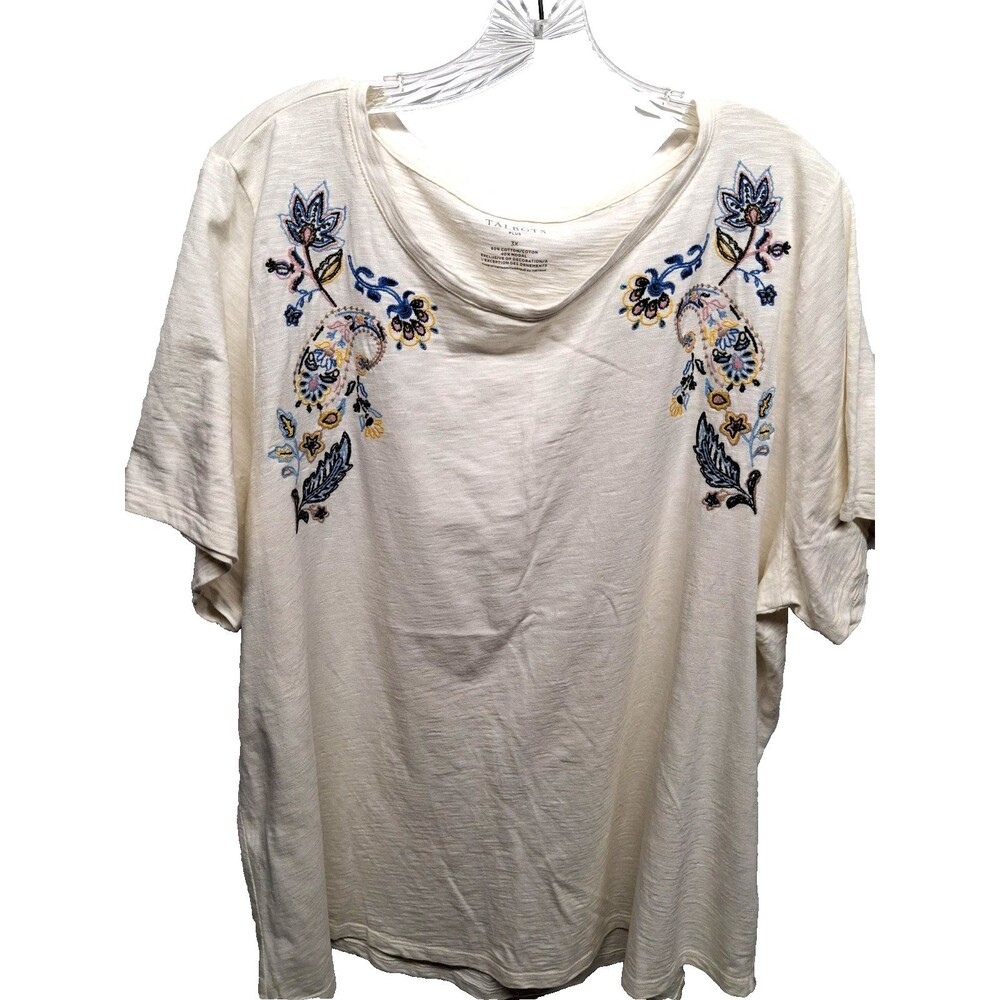 Talbots Women's Embroiled Floral Print Round Neckline Tee Short Sleeve Top 3X